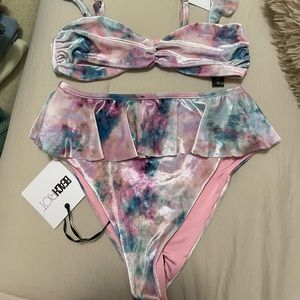 Beach Riot High waisted tie dye ruffle bottoms